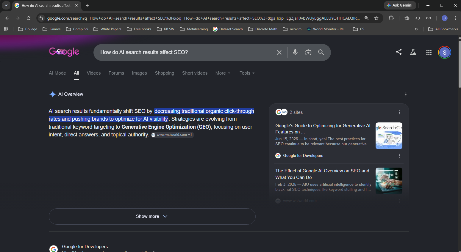 AI SEO experiment search results preview